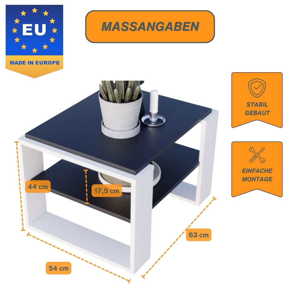 COUCHTISCH Kaja63 63/42/53,8 - Schwarz/Weiß, Holzwerkstoff (54/63/42cm) - RAUMHIRSCH FURNITURE