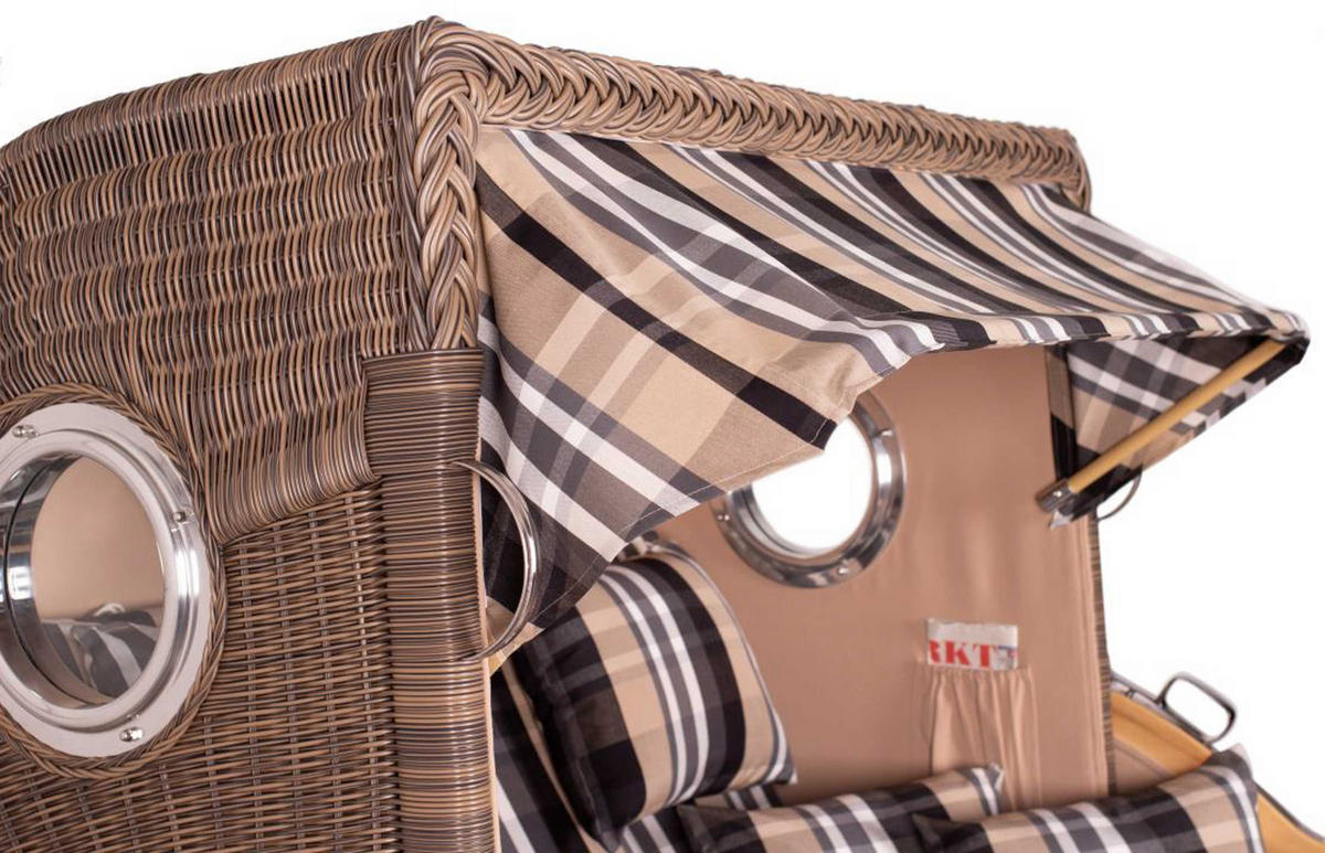 STRANDKORB Baltikum Teak 2,5 Sitzer - Braun/Grau, Holz/Metall (142/170/95cm) - Mr. Deko