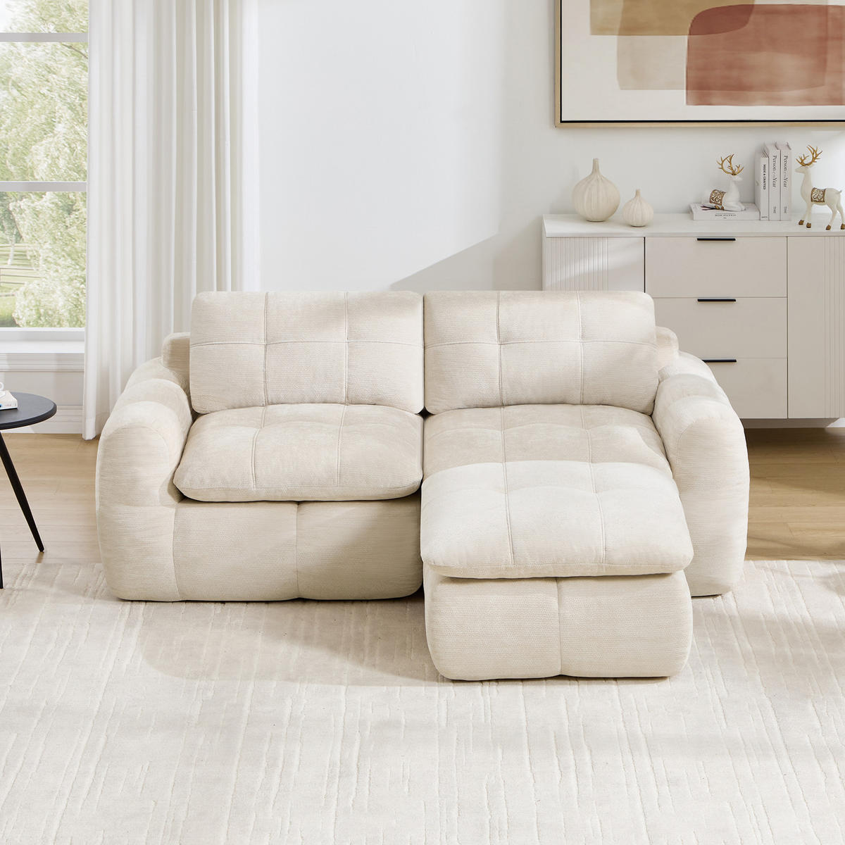 ECKSOFA DE-34464 Karostepp-Design und Ottoman Beige - Beige, Textil (160/194cm) - ComfortXL