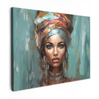 LEINWANDBILD Frau - Kunst - Schmuck - Porträt 40x30 cm - Blaugrau, Textil (40/30cm) - MuchoWow
