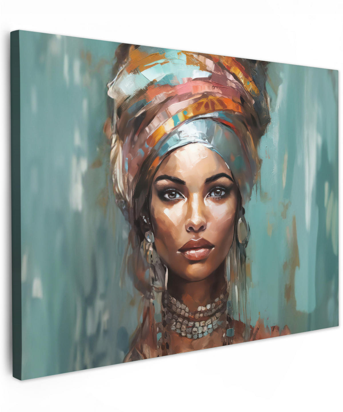 LEINWANDBILD Frau - Kunst - Schmuck - Porträt 40x30 cm - Blaugrau, Textil (40/30cm) - MuchoWow