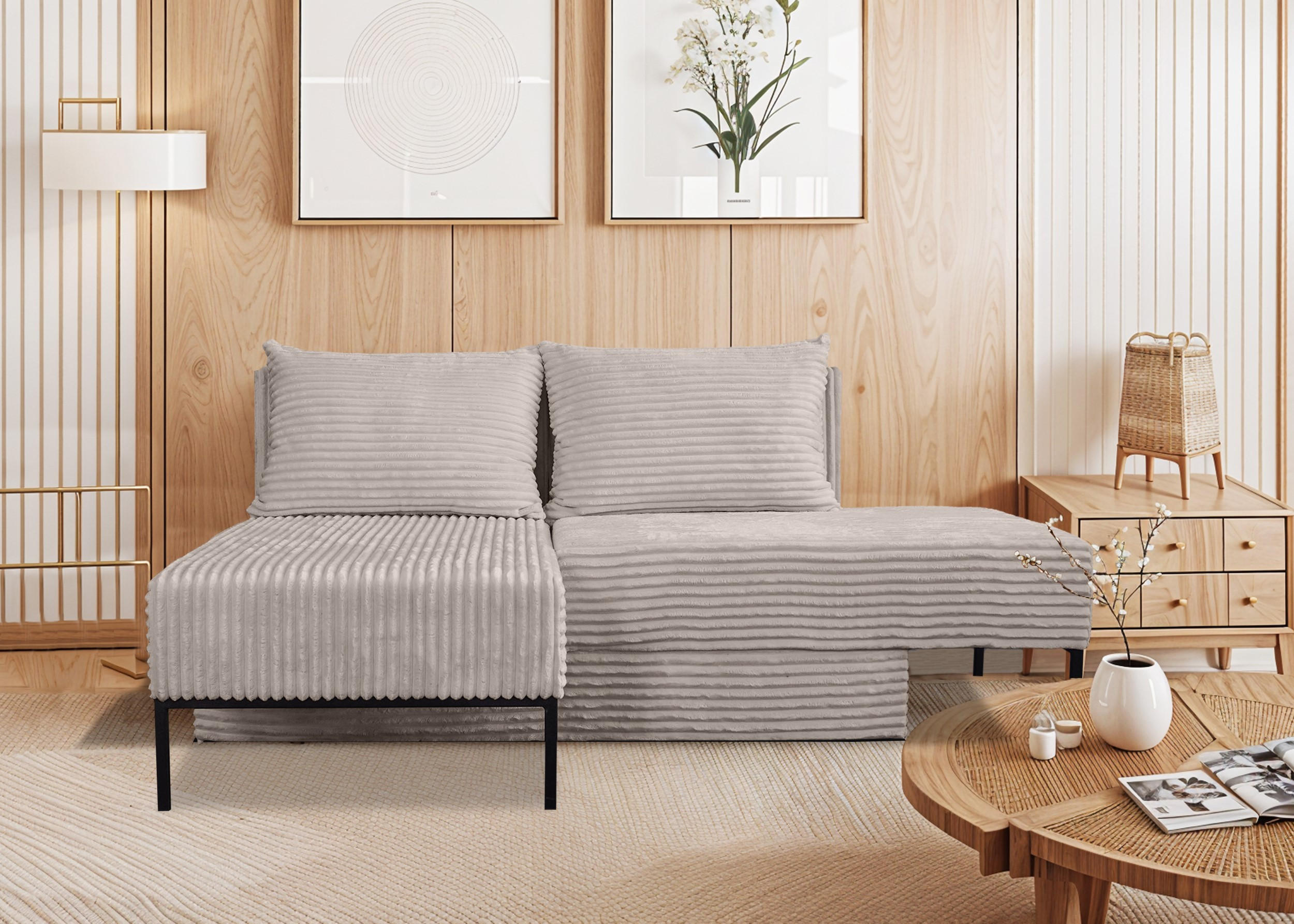 ECKSOFA Mit Schlaffunktion MOOKA 4in1-Multifunktions-System Stoff Velo Links Beige - Beige, Holz/Textil (145/160cm) - Kaiser Möbel
