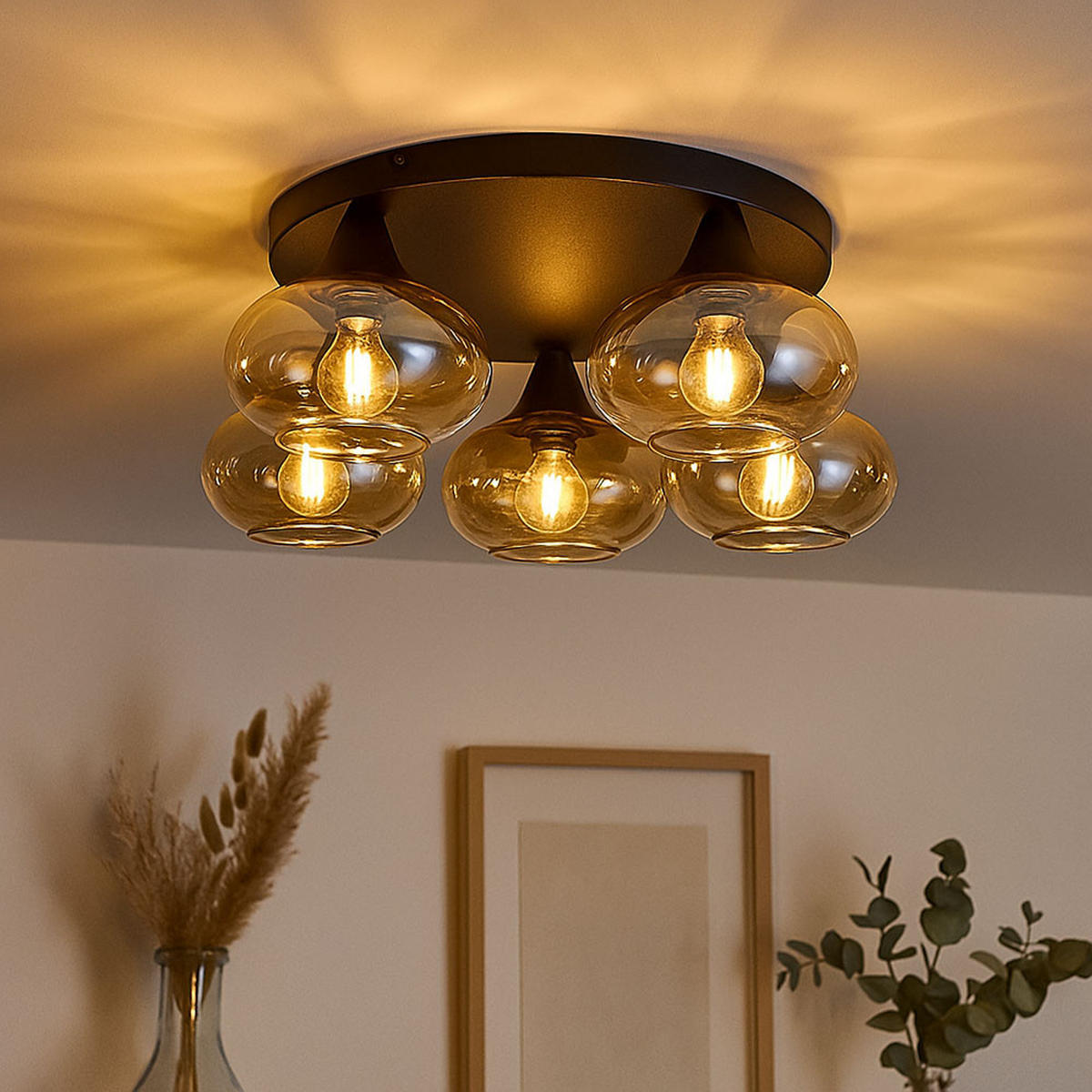 DECKENLEUCHTE DIVINA Glas Amber Schwarz - Schwarz, Glas (49/49/15cm)