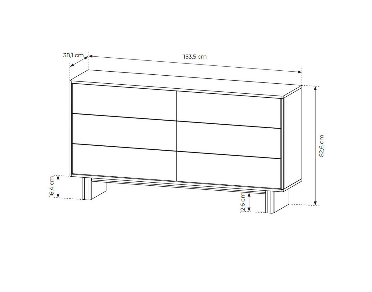 KOMMODE VIRONE (Geölte Eiche, 6 Schubladen, Vollauszug, Push-to-Open) - Eichefarben, Holz/Holzwerkstoff (153/83/38cm) - Ravio