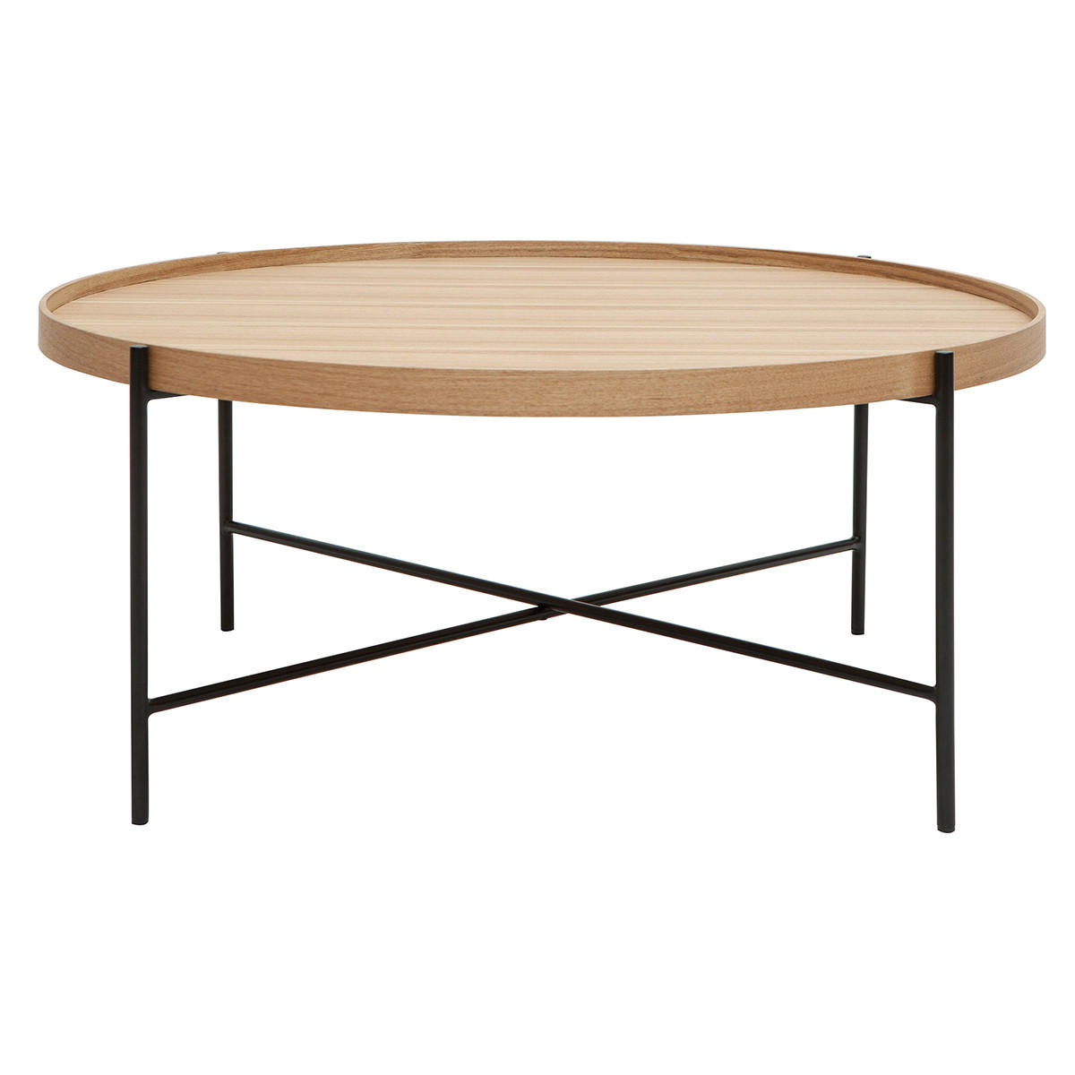 COUCHTISCH Rund Helles Holz Schwarz Metall D90 cm BASSY - Grün, Holz (90/90/38cm) - Miliboo
