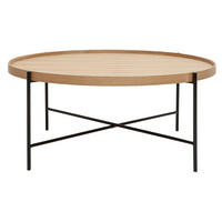 COUCHTISCH Rund Helles Holz Schwarz Metall D90 cm BASSY - Grün, Holz (90/90/38cm) - Miliboo