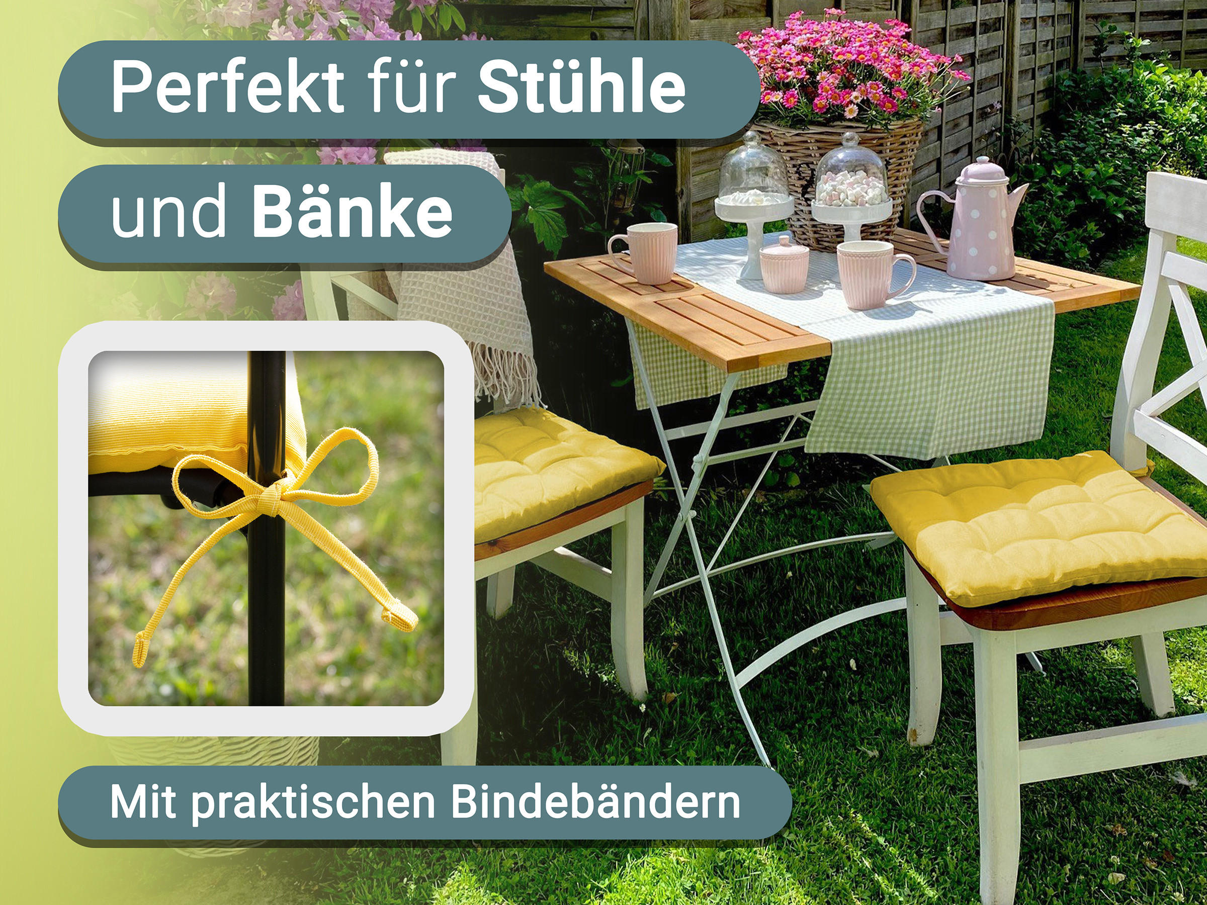 STUHLKISSEN, 4er-Set, 40x40 cm, 100% Polyester, Gelb - Gelb, Textil (40/40/3cm) - Zollner