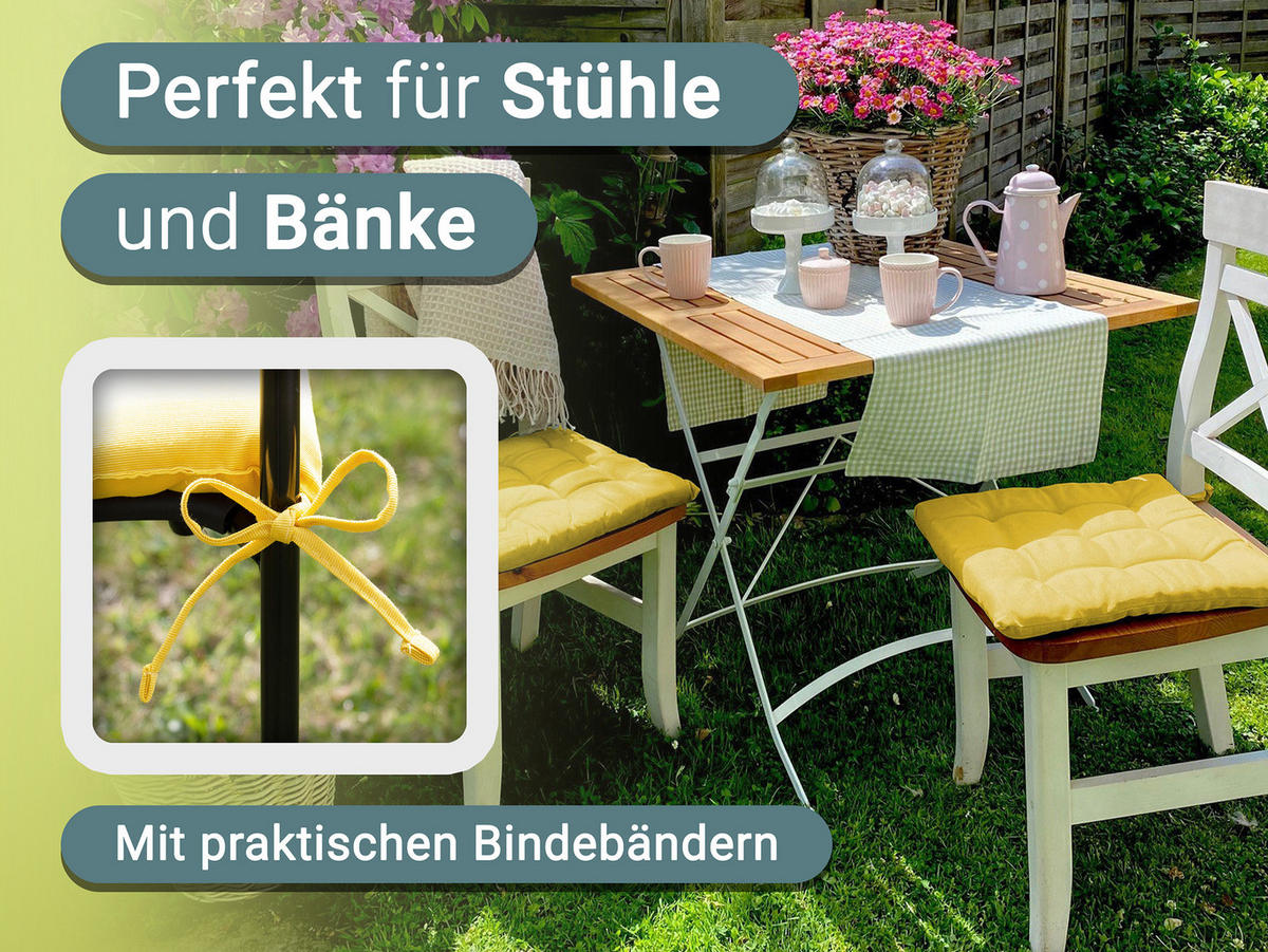 STUHLKISSEN, 4er-Set, 40x40 cm, 100% Polyester, Gelb - Gelb, Textil (40/40/3cm) - Zollner