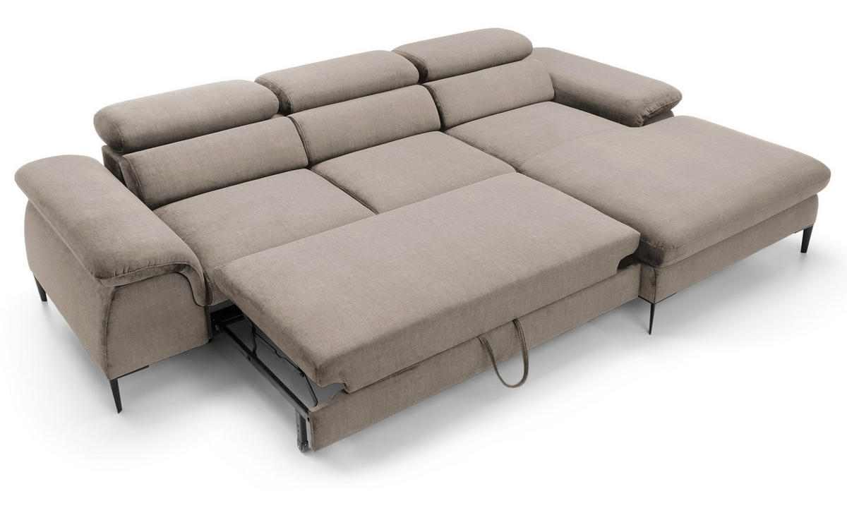 ECKSOFA L-Form 290 cm Amaro M mit Schlaffunktion, Rechts, Dunkelbeige - Cappuccino, Holz (182/288cm) - Emporius