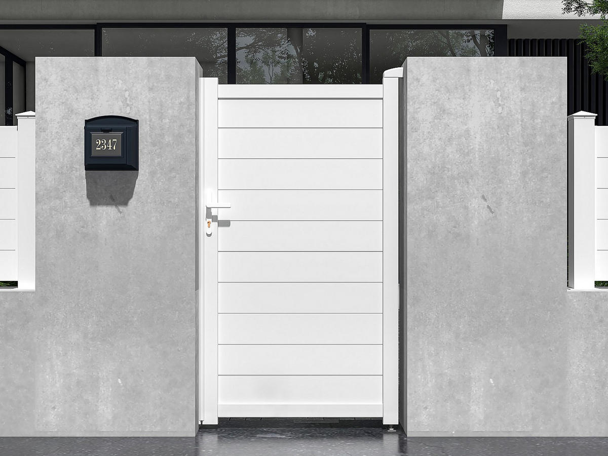 GARTENTOR Flügeltor - 103 x 181 cm - voll - Aluminium - Weiß - NAZARIO - Weiß, Metall (100/176cm) - Vente-Unique