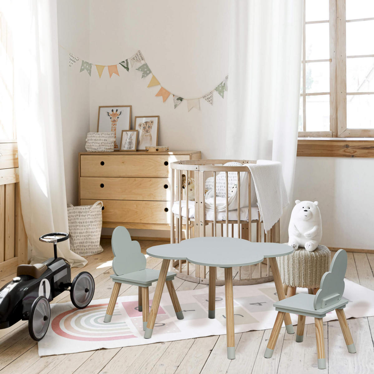 KINDERTISCH, 2 STÜHLE Hellgrün 60/60/44 cm - Hellgrün, Holzwerkstoff (60/44/60cm) - Mobili Rebecca