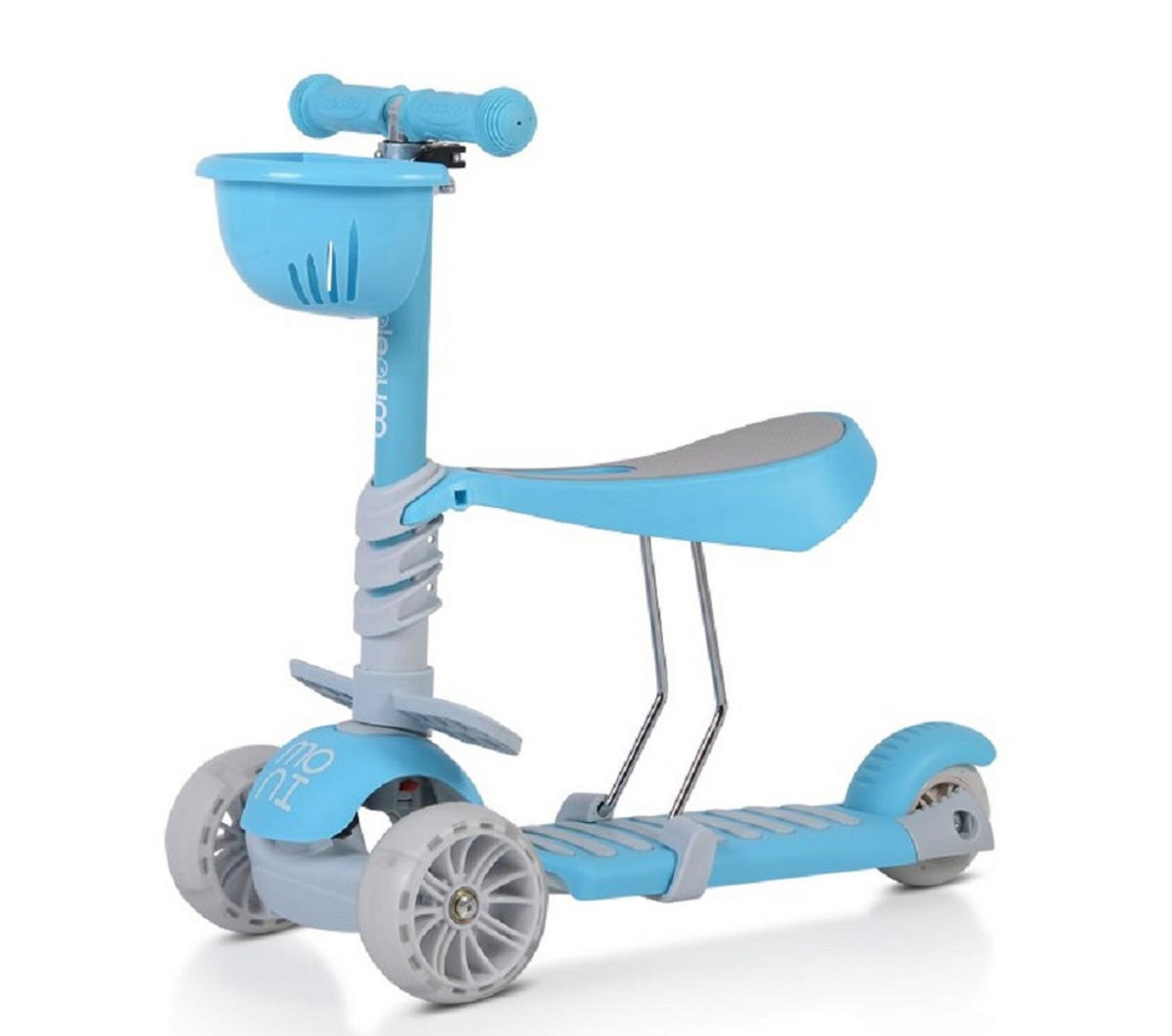 KINDERROLLER Bubblegum 2 in 1 blau Höhe einstellbar, Sitz abnehmbar, 3 Räder - Grau, Kunststoff (56/29/70cm) - Moni