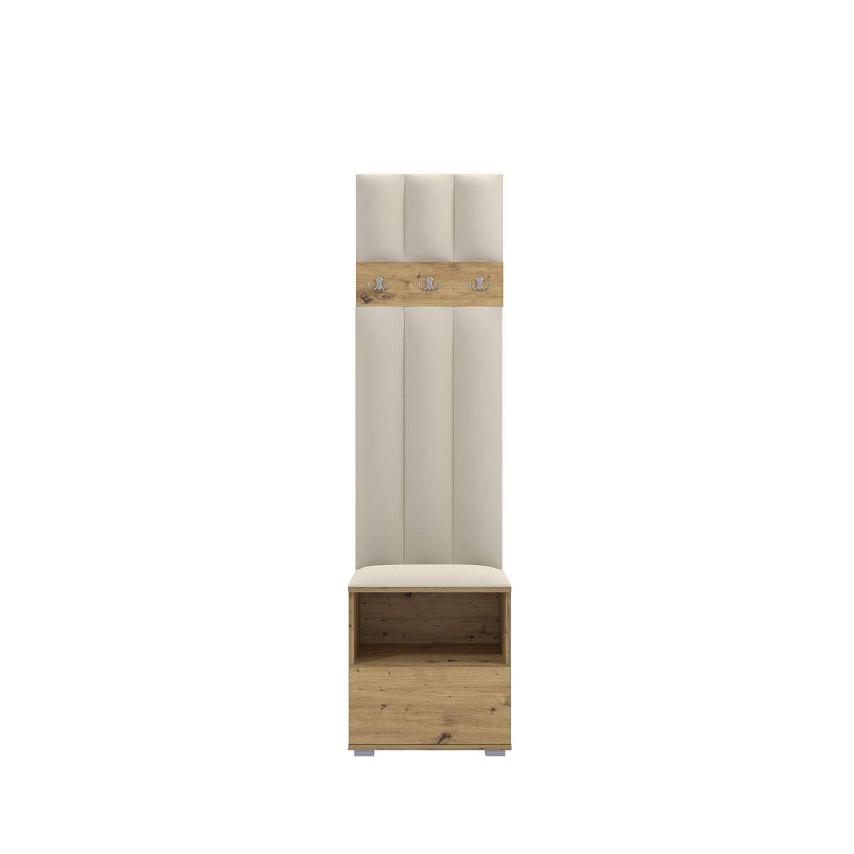 GEPOLSTERT Garderoben-Set Nela IV LUX (Farbe Eiche Artisan + Stoff Trinity 01) - Silberfarben/Creme, Holz/Holzwerkstoff (50/187/40cm) - Ravio