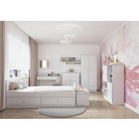 JUGENDZIMMER Livani in Weiß 6-teiliges Kinderzimmer Komplettset mit rosa Griffen - Weiß, Holzwerkstoff (80/200/120cm)