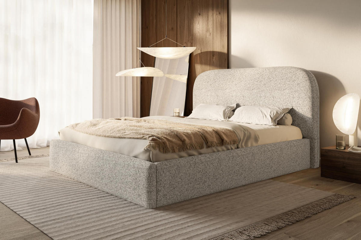 BETT 180x200 - Polsterbett mit Bettkasten und Holzrahmen - Modern Betten - Eleganter Puente-Stoff - Kollektion Verona - Beige Melange - Beige, Holz/Textil (180/200cm) - Alpi-Möbel