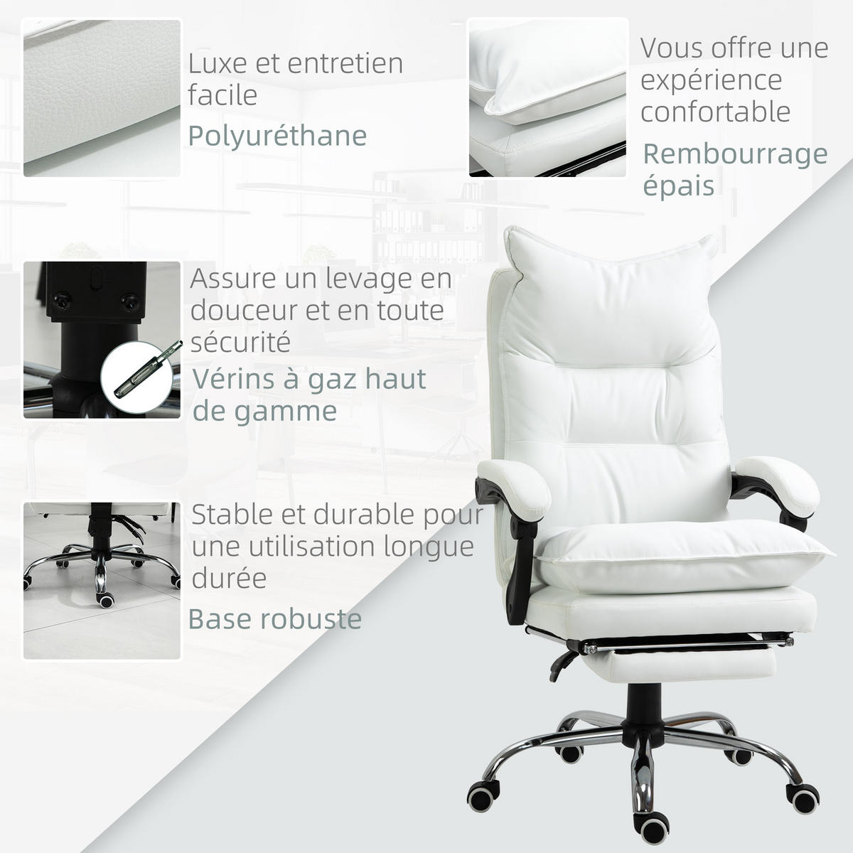 CHEFSESSEL DE-11740 ERGONOMISCH 66x72x130 cm Weiß - Weiß, Metall (66/130/72cm) - ComfortXL