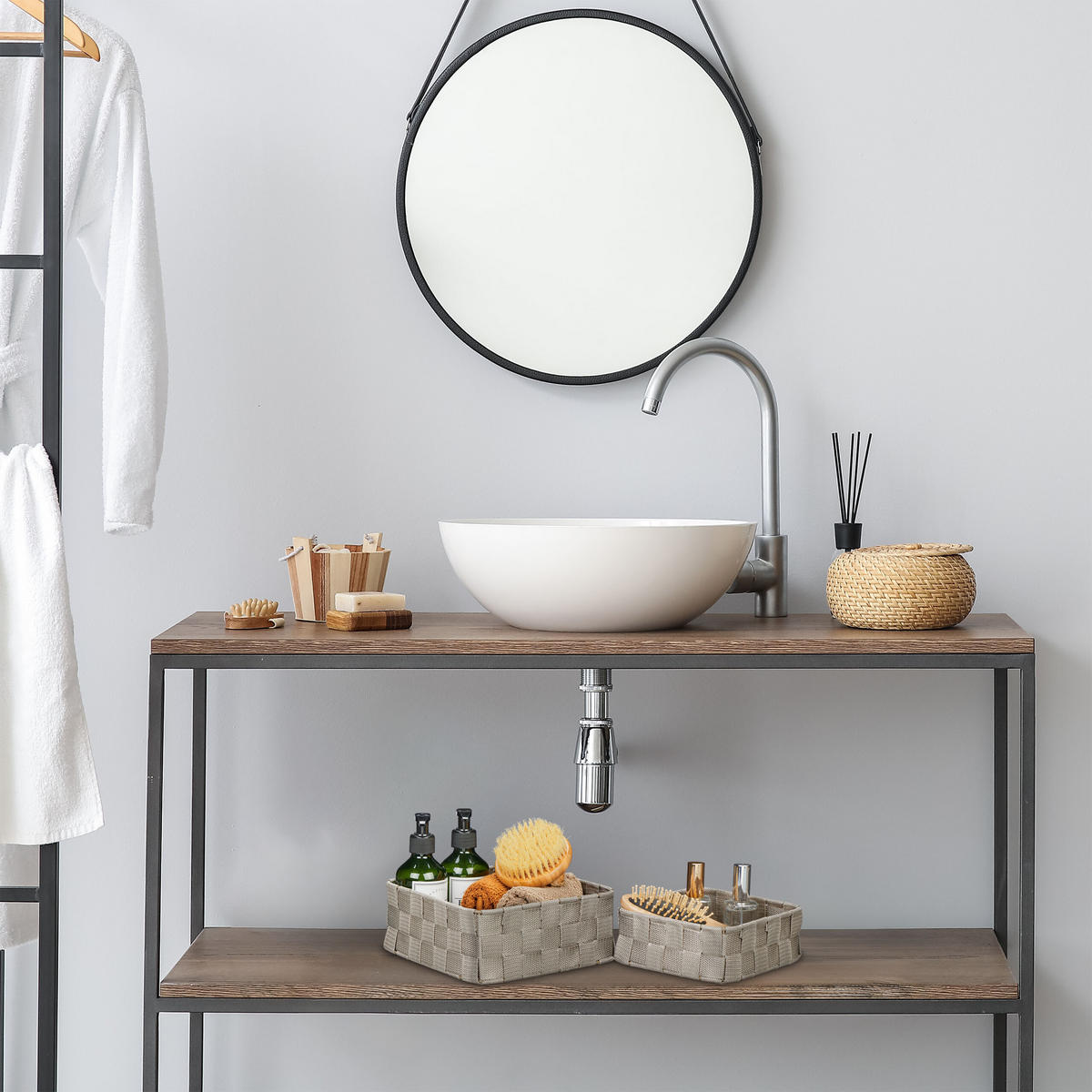 3XAUFBEWAHRUNGSKORB - Grau, Kunststoff/Metall (24/24/9.5cm) - Relaxdays