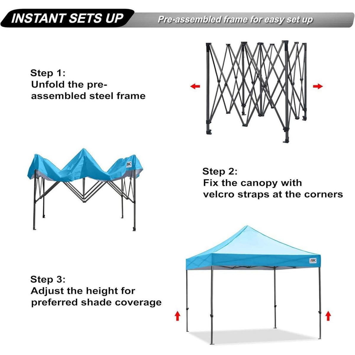 PAVILLON Pop-up 2,5 x 2,5 m Himmelblau - Hellblau, Metall (243.8/322.6/243.8cm)