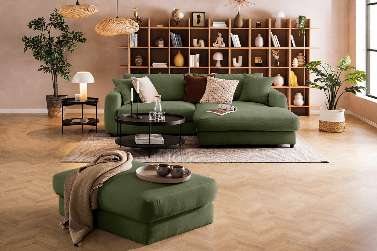ECKSOFA mit Longchair - Schwarz/Grün, Holz/Kunststoff (238/183cm) - home24