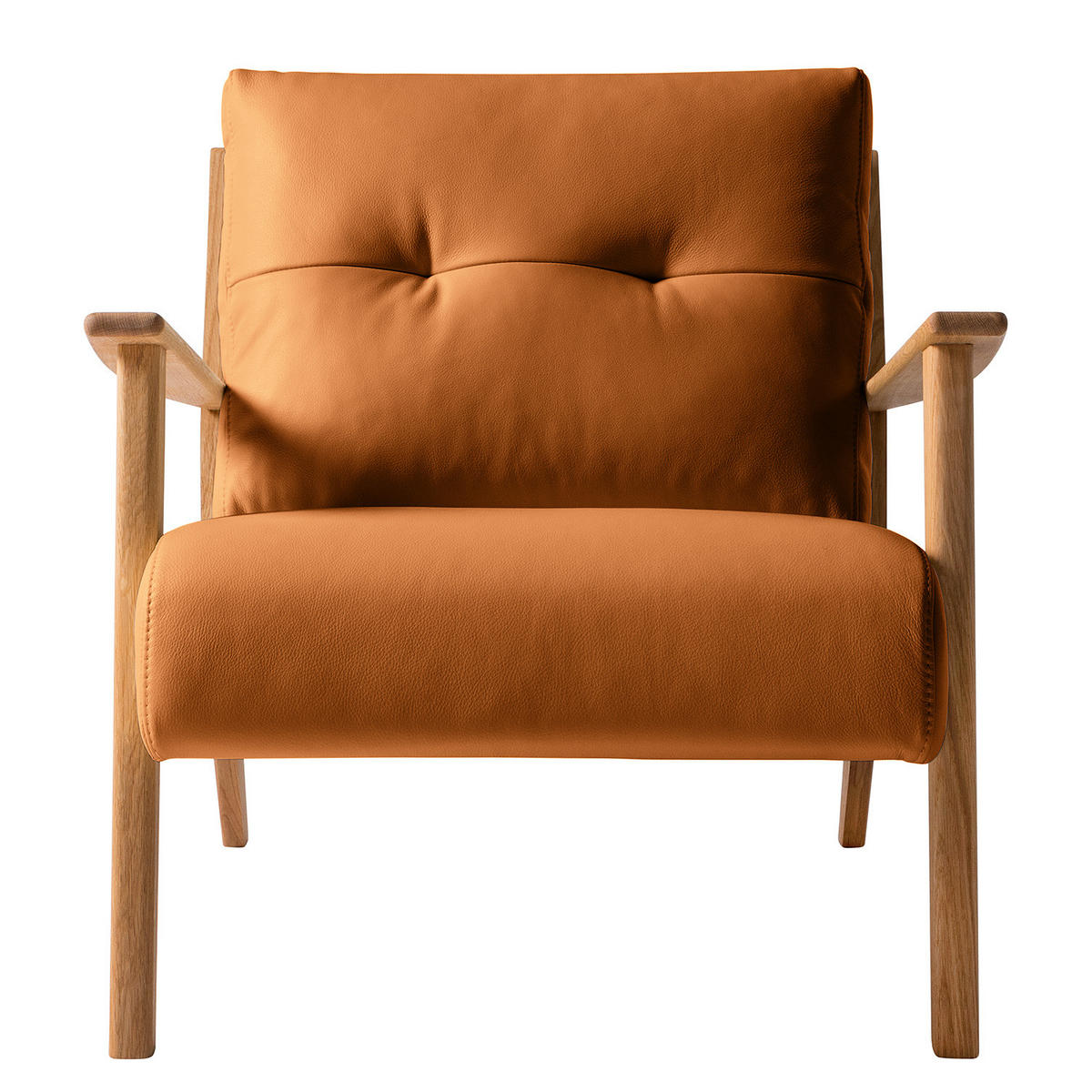 SESSEL - Cognac/Braun, Leder/Eichenholz (83/80/75cm) - home24