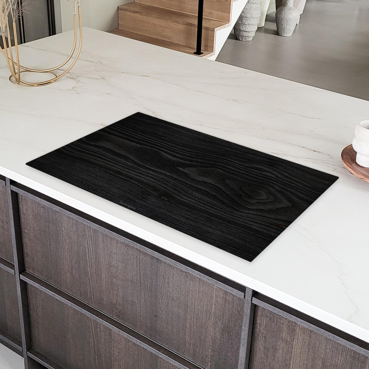 HERDABDECKPLATTE Schwarz - Holzoptik 91x52 cm - Schwarz, Kunststoff (91.6/0.2/52.7cm) - MuchoWow
