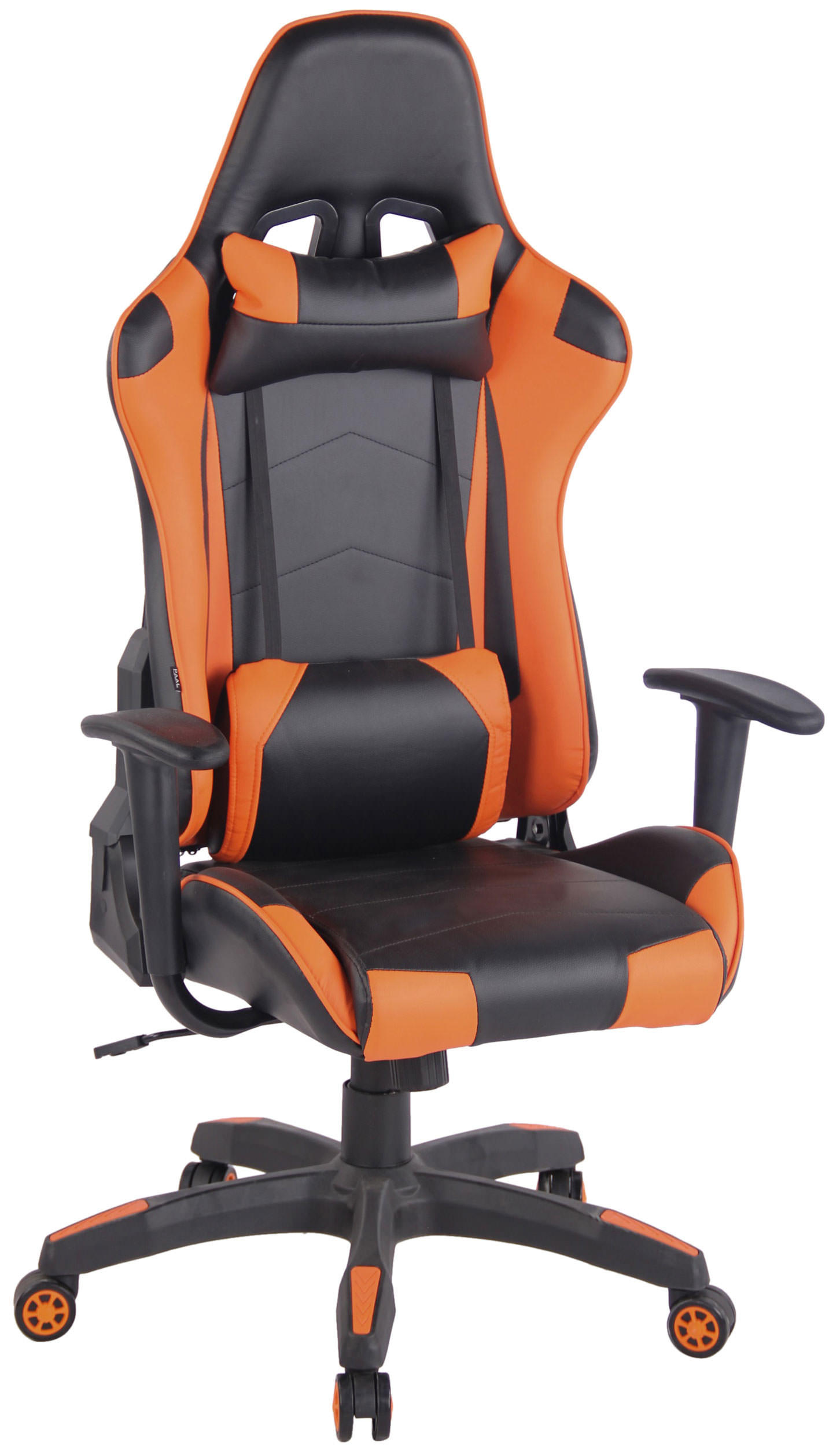 GAMINGSTUHL Lederlook schwarz/orange - Chromfarben/Schwarz, Kunststoff/Textil (65/128/50cm) - CLP