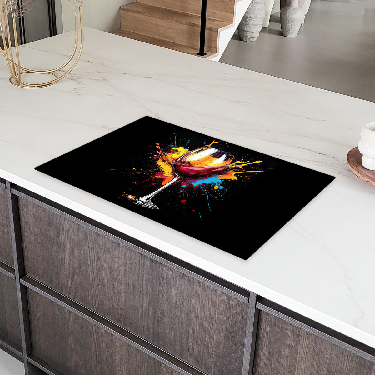 HERDABDECKPLATTE Wein - Glas - Graffiti - Getränk - Rot - Farbe 83x51 cm - Weinrot, Kunststoff (83/51.5/0.2cm) - MuchoWow