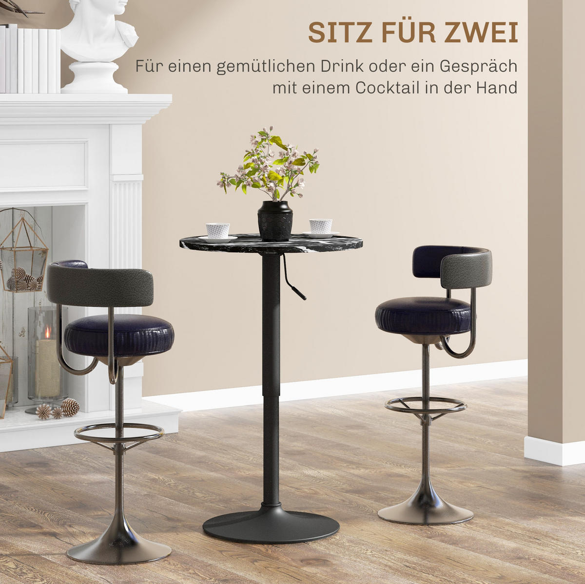 COUCHTISCH Ø60 cm schwarz aus Holzwerkstoff mit Höhenverstellung - Schwarz, Holzwerkstoff (60/60/93.5cm) - OKMYHOME