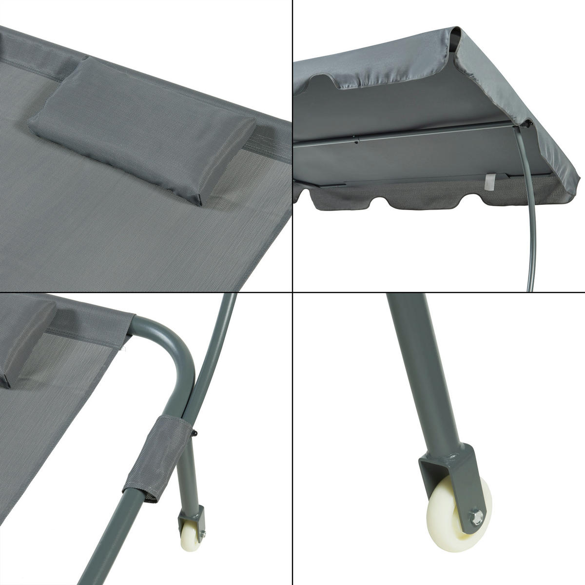 DOPPELLIEGE Avigliano - Grau, Textil/Metall (200/146/173cm) - casa.pro