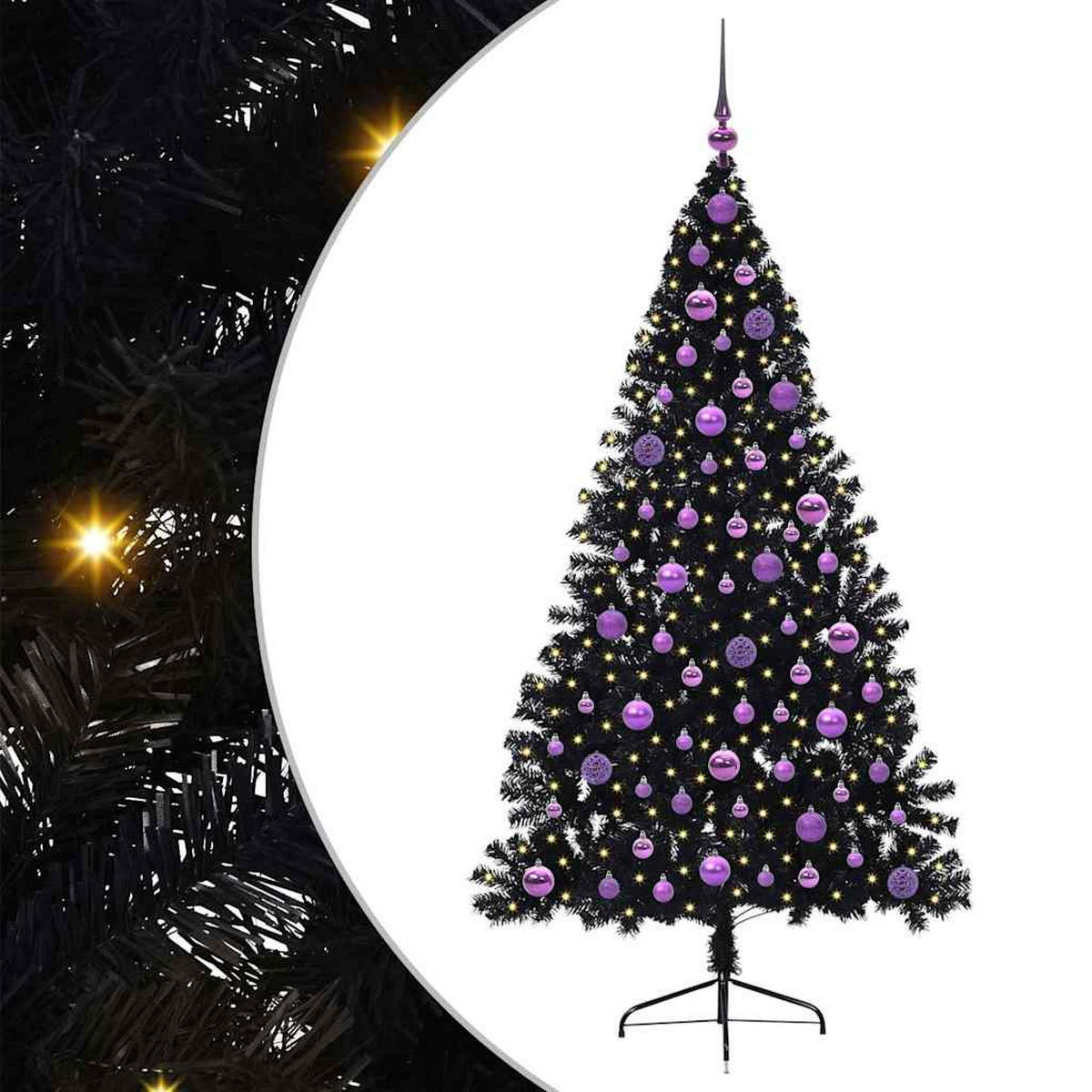 WEIHNACHTSBAUM Künstlicher Vorbeleuchteter Haltbar 115/115/180 cm Schwarz PVC - Schwarz, Kunststoff (180cm) - vidaXL