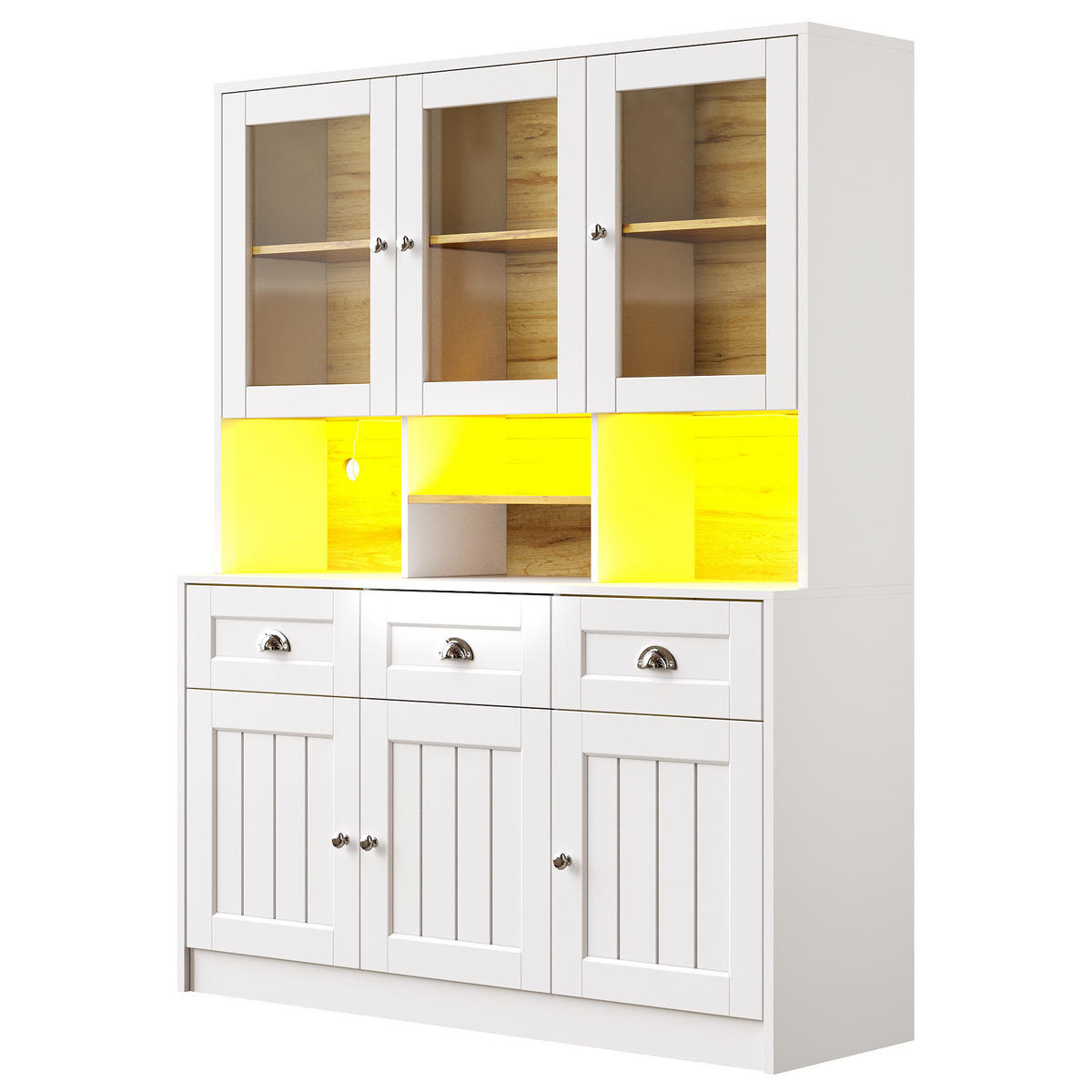 BUFFET 140/40/175 cm Weiß aus MDF mit LED-Beleuchtung - Weiß, Holzwerkstoff (140/175/40cm) - OKWISH