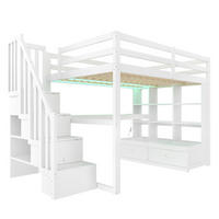 HOCHBETT 140/200 cm DE-03341, mit Schreibtisch, Regalen, 2 Schubladen und LED, in Weiß - Weiß, Holz/Holzwerkstoff (140/200cm) - ComfortXL