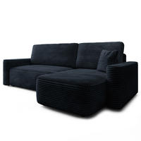 ECKSOFA NERI T Schwarz Kordstoff mit Schlaffunktion - Schwarz, Holzwerkstoff/Textil (280/157cm) - MASSENO