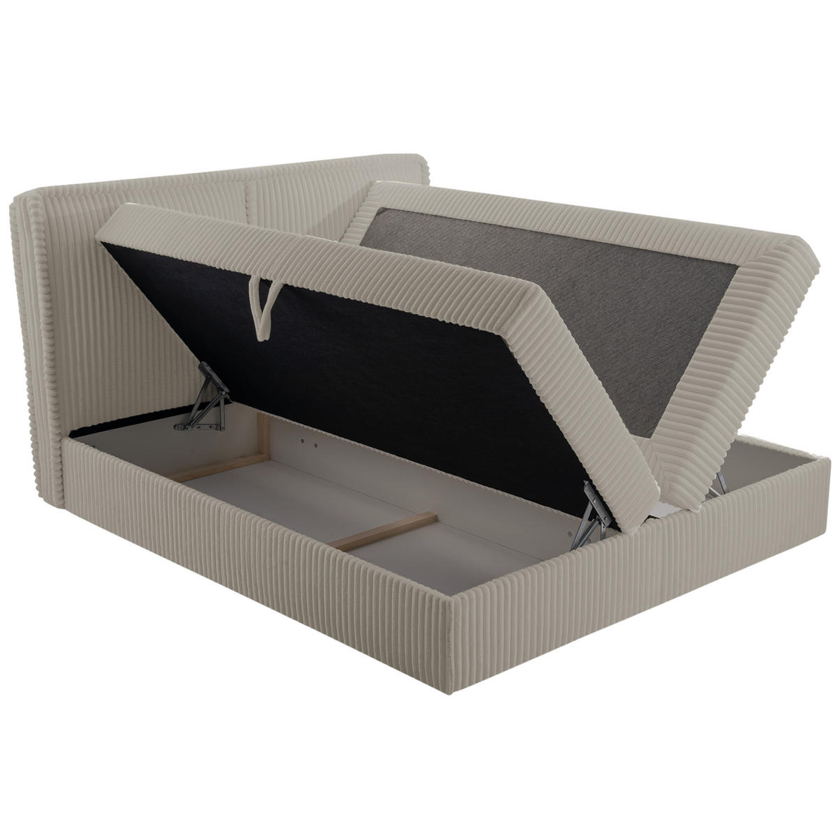 BOXBETT 04 180 x 200 cm - Ambience – Modernes Polsterbett mit Bettkasten, Topper und gepolstertem Kopfteil, Stoffbezug, Stauraumbett - Braun, Holz (180/200cm) - ROYAL24_MARKT
