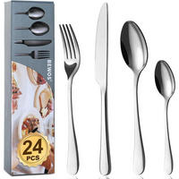 BESTECKSET 24-teilig für 6 Personen Edelstahl spülmaschinenfest - Silberfarben, Metall