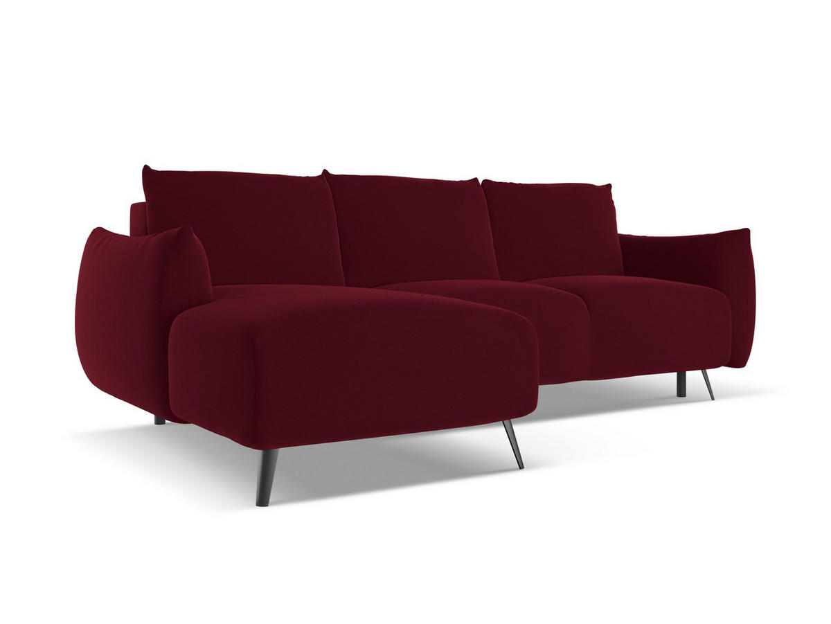 ECKSOFA mit Schlaffunktion Samt Stoff Rot - Bordeaux/Rot, Textil/Metall (162/242cm) - Makamii