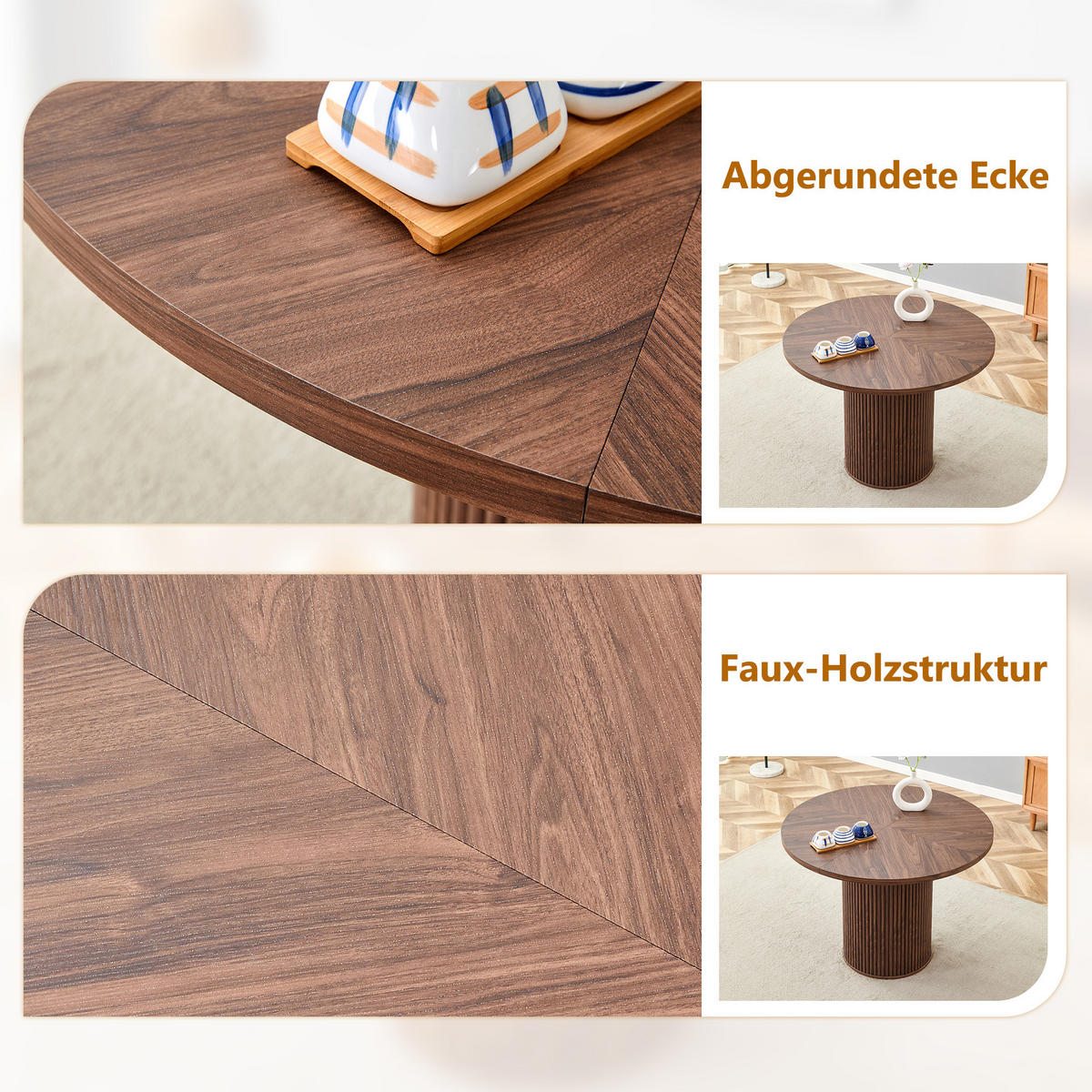 ESSTISCH 100/100/76 cm Walnuss MDF Rundtisch mit Stauraum im Tischbein - Walnussfarben, Holzwerkstoff (100/100/76cm) - OKWISH