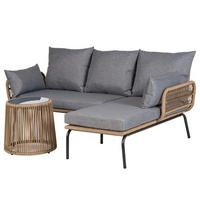 LOUNGESET - Polyrattan / Polyester - Beige / Grau - 3-teilig - Schwarz/Grau, Glas/Kunststoff - home24