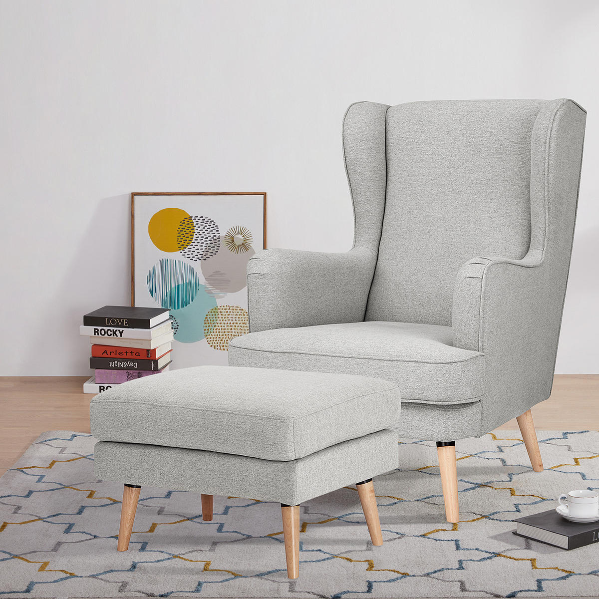 OHRENSESSEL - Beige/Hellgrau, Holz/Birkenholz (73/107/96cm) - home24