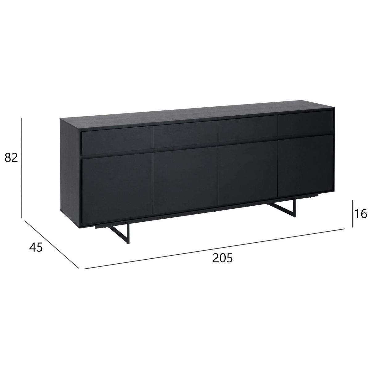 SIDEBOARD Schwarz - Schwarz, Holz/Holzwerkstoff (205/82/45cm) - Furnhouse