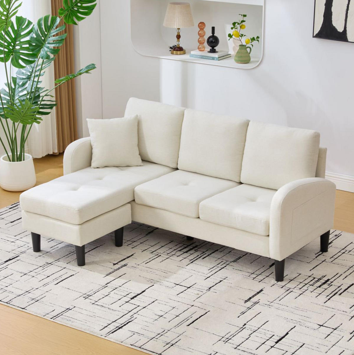ECKSOFA 166/118/77 cm hellbeige aus Schaumstoff mit modularer Chaiselongue - Beige, Kunststoff (118/166cm) - OKWISH