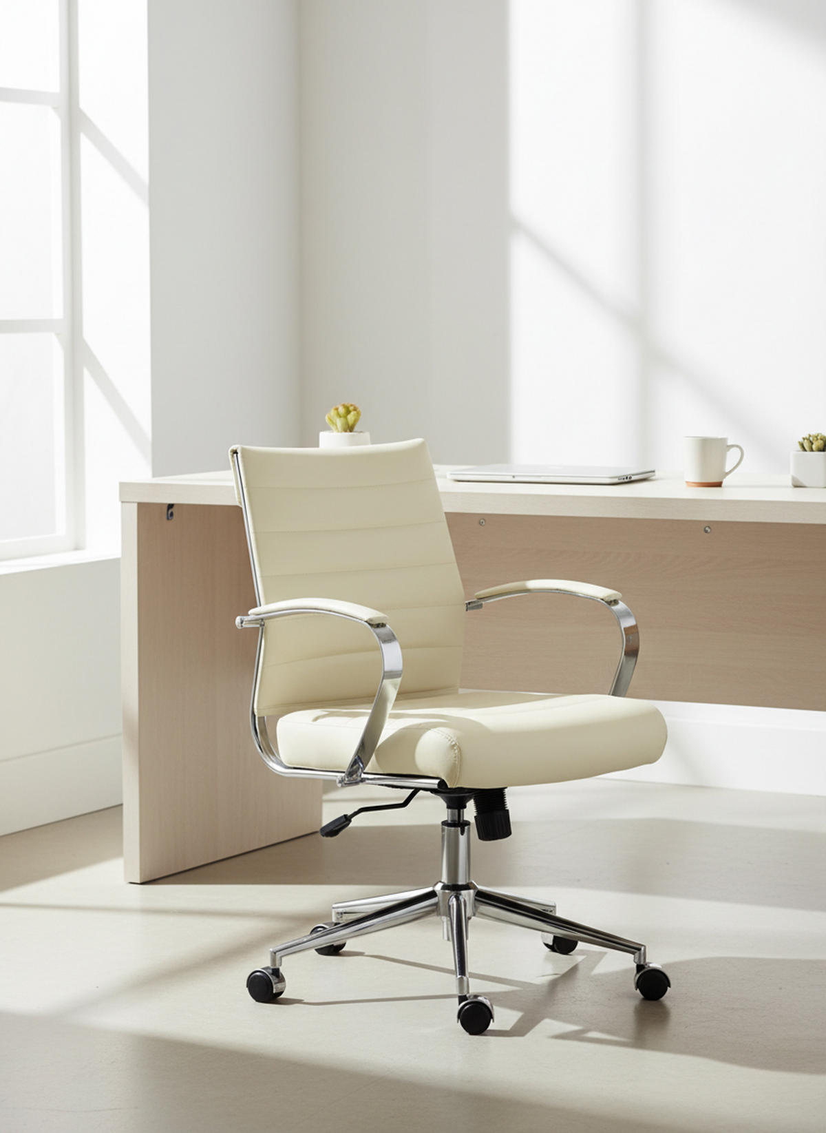 BÜROSTUHL Rynex Echtleder creme - Chromfarben/Creme, Leder/Metall (57/100/62cm) - TPFLiving