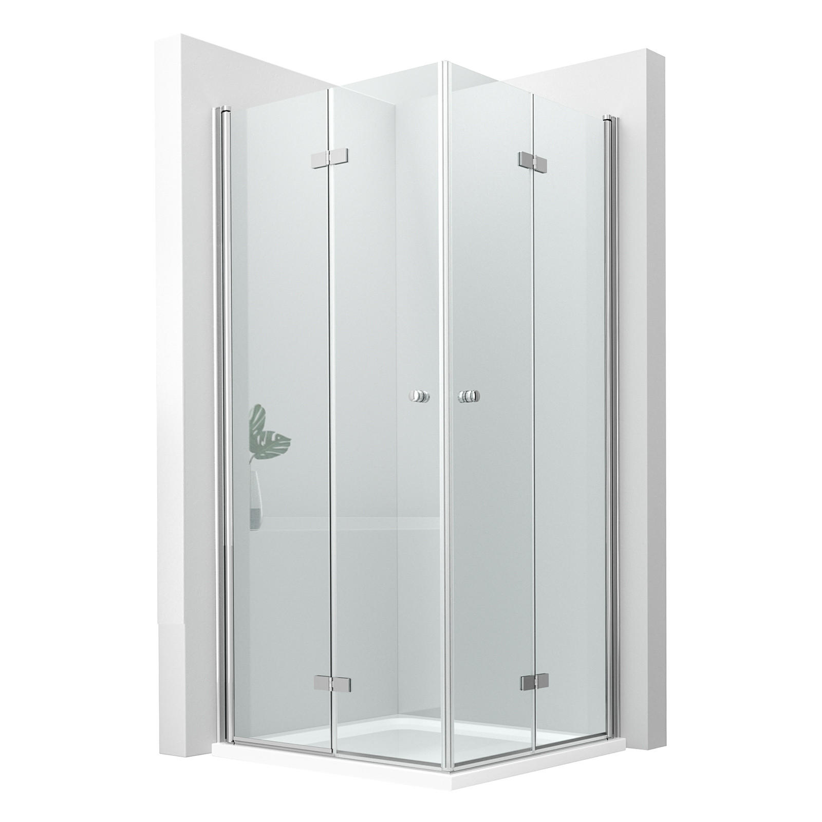 DUSCHKABINEN mit Doppel-Falttür 80/90/185 cm - Transparent, Glas (90/80/185cm) - EMKE