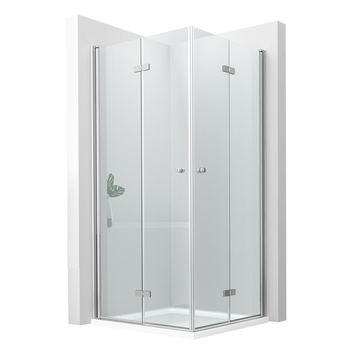 DUSCHKABINEN mit Doppel-Falttür 80/90/185 cm - Transparent, Glas (90/80/185cm) - EMKE