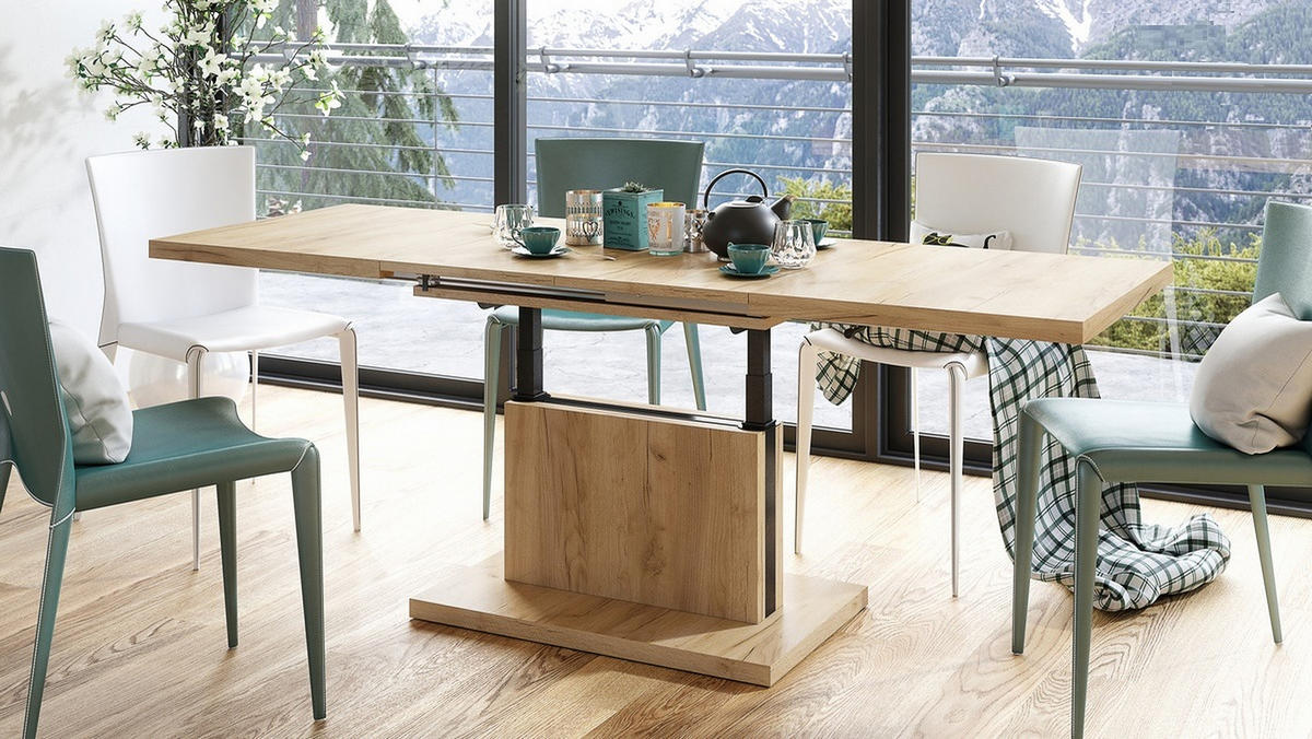 COUCHTISCH rechteckig Eiche Gold ausziehbar höhenverstellbar - Eichefarben, Holzwerkstoff (80/120/56cm) - designimpex