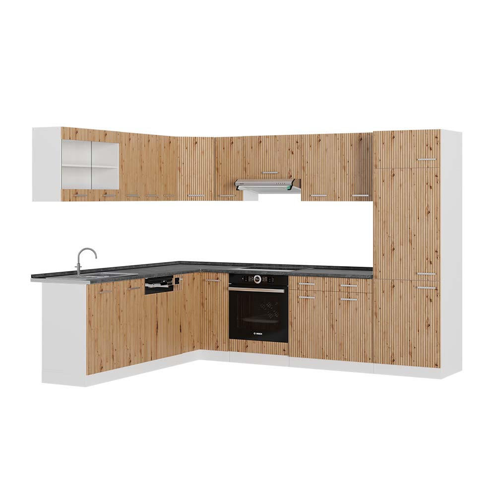 ECKKÜCHE R-Line Artisan Eiche/Weiß 227 x 287 cm, AP Anthrazit - Eiche Artisan/Weiß, Holzwerkstoff (287/81.6/60cm) - Vicco