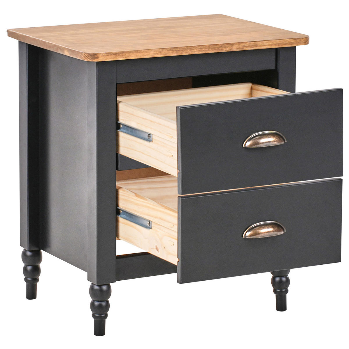 NACHTTISCH Schwarz/Gold/Heller Holzfarbton Shillington - Hellbraun/Goldfarben, Holz (46/52/35cm) - Beliani