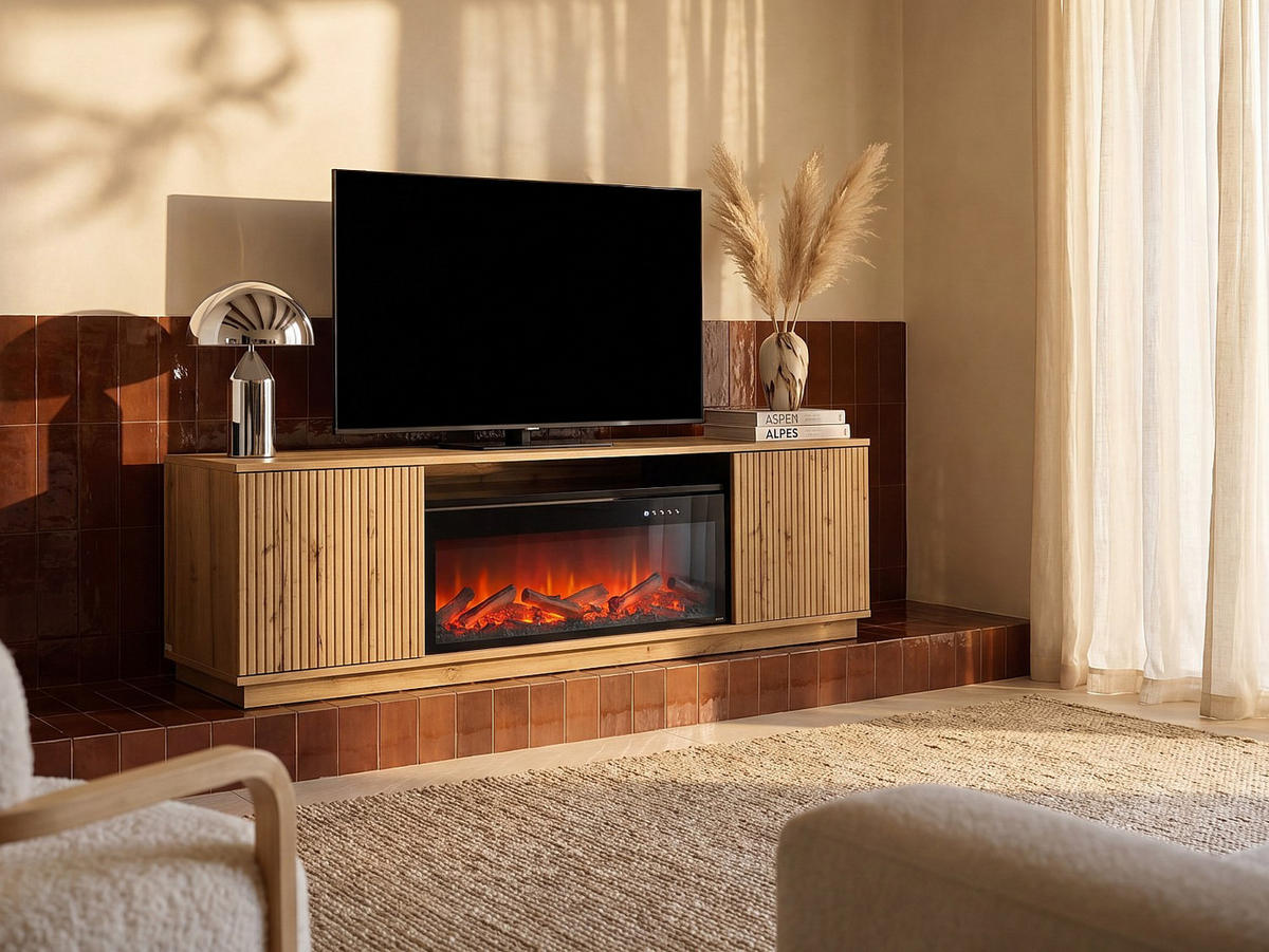 TV-BOARD - 163 cm x 40 cm - holz - schwarz, naturfarben hell Yevina - Schwarz/Naturfarben, Glas/Holz (163/48/40cm) - Vente-Unique