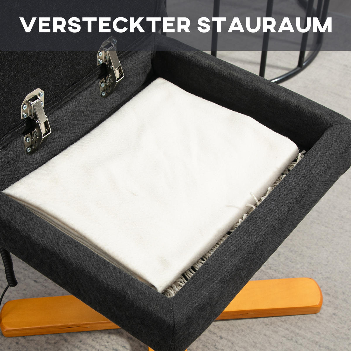 RELAXSESSEL mit Fußhocker, Stauraum, Massagesessel mit Liegefunktion Schwarz - Schwarz, Holz/Textil (86/99/80cm) - HOMCOM