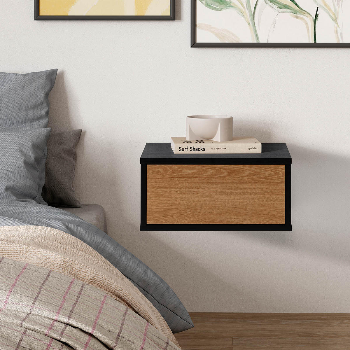 SCHWEBENDER NACHTTISCH Apolo Schwarz - Schwarz, Holzwerkstoff (40/19/35cm) - VS Venta-stock